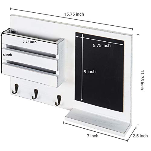 Mygift HOM1652WHTVT Wall Mounted Vintage White Solid Wood Mail And Key Holder Organizer Rack With Chalkboard Memo Board And 3 Key Hooks thumb #3