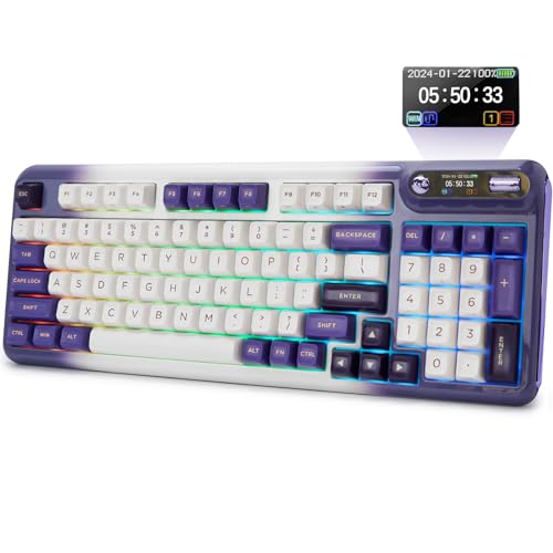 KZZI Z98 Mechanical Keyboard, Hot Swap Gasket Wireless Gaming Keyboard with Knob OLED Smart Display, Wireless/Bluetooth/USB-C Wired for Win/Mac (Tactile Switch, Light Purple)