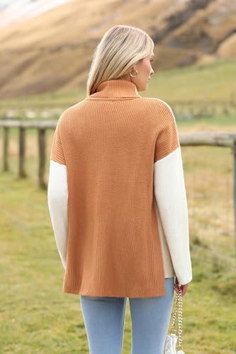 Image of Zeagoo Womens Turtleneck Sweater Fall Fashion 2025 Long Sleeve Chunky Knitted Pullover Color Block Trendy Jumper Top