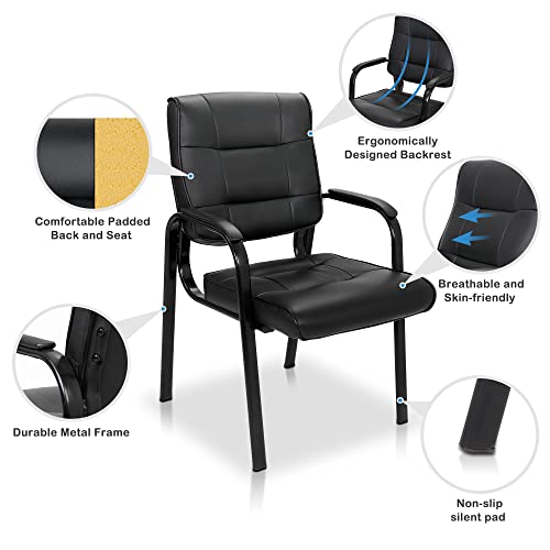 Zenstyle Set Of 2 Office Leather Guest Chairs With Padded Arm Rest, Reception Chairs Executive Side Chair With Bonded Leather And Black Metal Frame For Waiting Room, Conference, Reception Meeting #TOP3