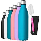 GeeRic Botella Termica 750ml,Botella Agua Acero Inoxidable Mantener 12H Caliente/24 Frío,Botella de Agua+Cepillo+Bolsa portátil para Taza Termo para Acampar,Escuela,Deportes,Gimnasio,Azul Claro