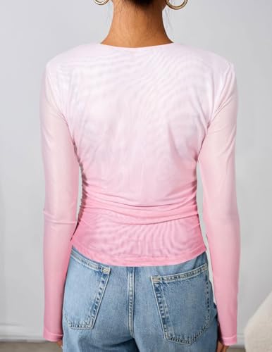 Image of 80s 90s Outfits for Women 80s Themed Party Sheer Top Retro Disco Sexy Going Out Tee 90s Streetwear Shirt