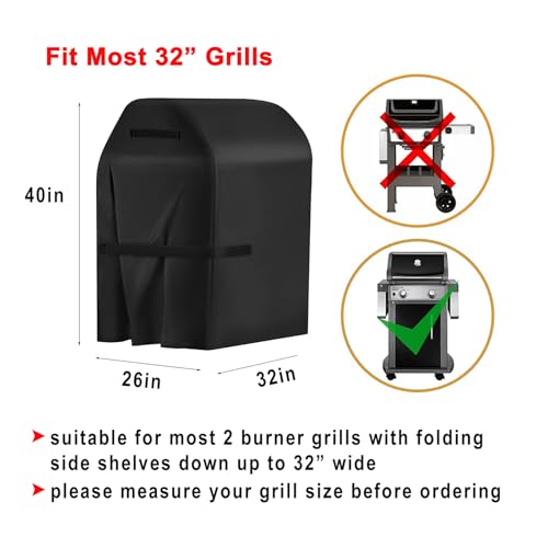 BBQ Grill Cover, 32-Inch Heavy Duty Waterproof UV Resistant Tear Resistant Barbecue Gas Grill Cover for Outdoor Grill, Fit for Nexgrill Brinkmann Weber Char-Broil