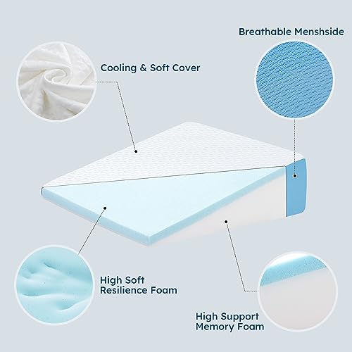 Coldhunter 7.5" Wedge Pillow For Sleeping: Bed Wedge After Surgery, Cooling Memory Foam Pillow For Back Support And Leg Elevation, Triangle Pillow For Sleeping Acid Reflux & Heartburn & Gerd & Snoring #TOP1