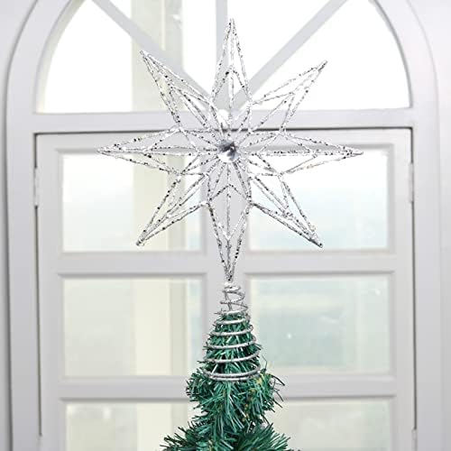 Valery Madelyn Glitter Christmas Tree Topper Decorations with LED Lights, Frozen Winter White Metal Star Tree Top, Battery Operated (Batteries are not Included), 14inch/34.5cm