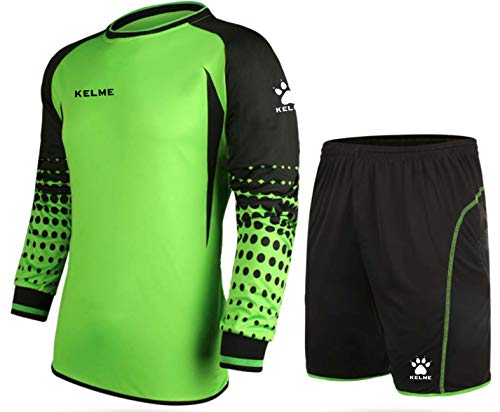 KELME Soccer Goalie Jersey Padded Uniform Kit - Goalkeeper Jersey, Shorts & Socks - Mens Football Padded Shirt - Kids and Adult Sizes (Green (No Socks), Kids 10)