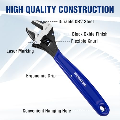 WORKPRO 5-piece Adjustable Wrench Set, 4-Inch & 6-Inch & 8-Inch & 10-Inch & 12-Inch Wrenches, Wide Jaw Black Oxide Wrench, Metric & SAE Scales, Cr-V Steel, for Home, Garage, Workshop - Image 3
