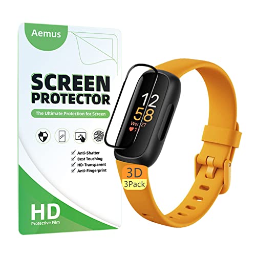 Aemus (3 Pack) Compatible with Fitbit Inspire 3 Screen Protector, Full Coverage Film, Case Friendly Accessories