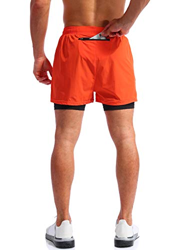 Image of Pudolla Men's 2 in 1 Running Shorts 5 inch Quick Dry Gym Athletic Workout Shorts for Men with Phone Pockets