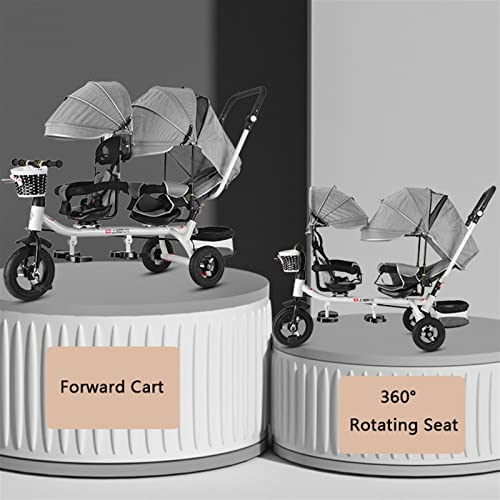 LSHAN 4 in 1 Twin Dreirad for Kinder, Zweisitzer-Kleinkind-Tretfahrrad, Kinderdreirad mit Sonnenschirm, In Zwei… – Bild 6