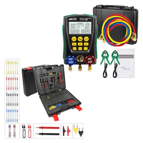 BELEY Refrigeration Digital Manifold HVAC System Gauge Set with BELEY 92PCS Automotive Circuit Terminal Test Leads Diagnostic Wiring Tool Kit
