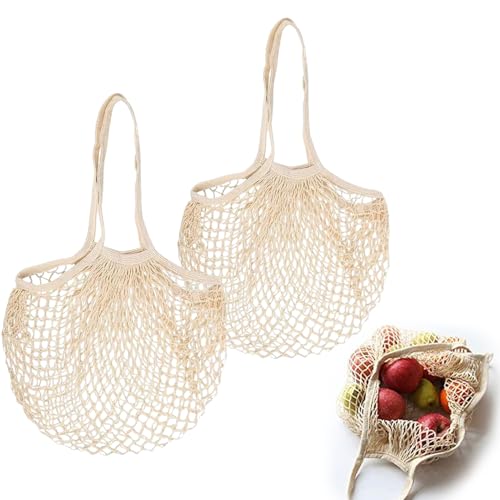 Sztqqing 2 Bolsas De La Compra De Malla Para Juguetes De Arena, Bolsas De Malla Reutilizables De Algodón Orgánico Con Mango Largo Para Playa, Frutas Y Verduras Beige