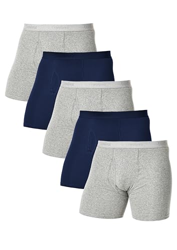 Comfneat Men's 5-Pack Boxer Briefs Soft Stretchy Cotton Elastane Comfy Underwear (Grey Melange+Navy 5-Pack, L)