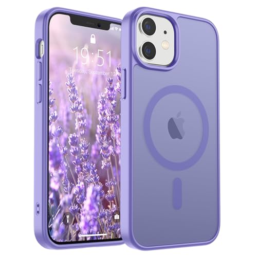 Image of SUPFINE Magnetic for iPhone 12 Mini Case & iPhone 13 Mini Case (Compatible with MagSafe) (Military Grade Drop Protection) Slim Translucent Matte Shockproof Phone Cover,Purple | Magnetic