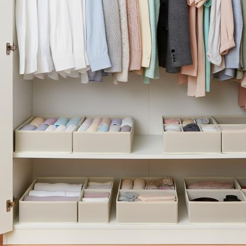 Drawer-Organizer-Set-4-Pack-Foldable-Fabric-Storage-Bins-with-Zipper-Bottom-for-Underwear-Socks-Bras-Baby-Clothes-Closet-Dresser-Organizers-Dividers-for-Bedroom-Nursery-Beige