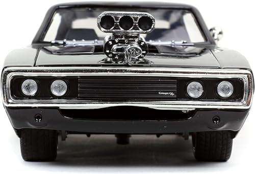 Image of DEOXY 1:24 Dom's 1970 Dodge Charger R /T Die-Cast Metal Alloy Pullback Car With Lights And Sounds Car Toys For Kids And Adults, Black