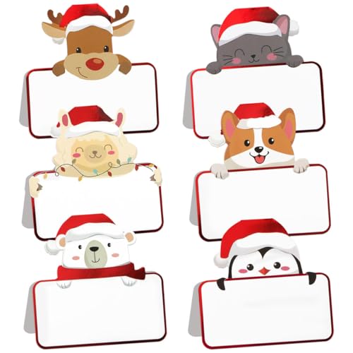 BETESSIN 48 Hojas Tarjeta Mesa de Navidad, Tarjeta Plegable de Nombre Lugar Asiento 6 Modelos para Fiesta de Navidad