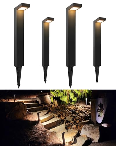 GKOLED 4-Pack Low Voltage Landscape Lighting, Pathway Lights, 3W 9-15V AC/DC Wired Outdoor LED Landscape Path Lights for Garden Driveway Accent Lighting Fixtures, Die-cast Aluminum Housing, UL-Listed