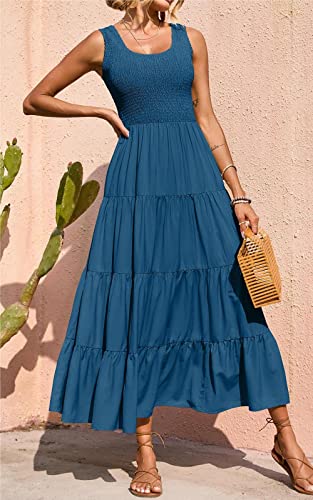 Image of PRETTYGARDEN Women's 2026 Casual Loose Plain Maxi Sundress Smocked Tank Dress Sleeveless Summer Beach Tiered Long Dresses