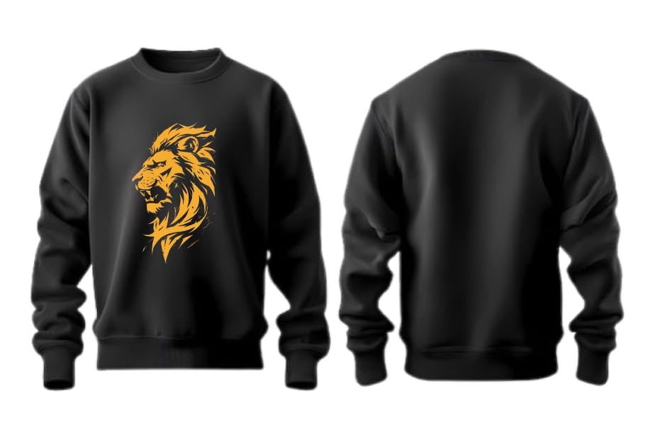 Lion Design Unisex Cotton Sweatshirt, Black with Gold and White Graphic Print, Multiple, Casual Streetwear-picture-42