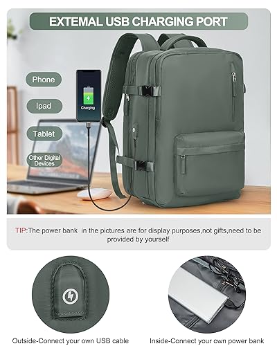 Carry on Backpack,Travel Backpack for Women Men Airline Approved Personal Item Size Hiking Gym Backpack Weekender Casual Daypack Backpack Waterproof Bag with Shoe Compartment, Green Extension4