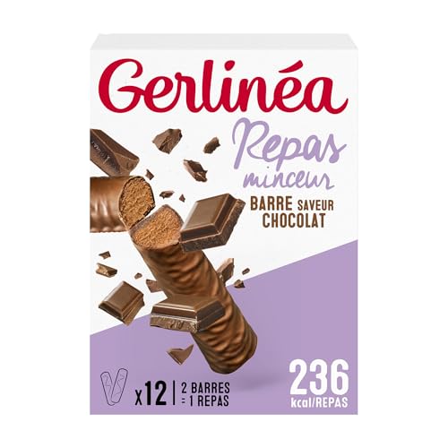 Gerlinéa - Barres Repas Saveur Chocolat - Repas Complet et Rapide - 12 barres (soit 6 repas)