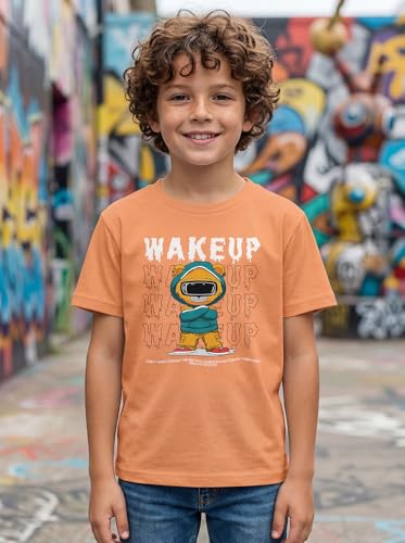 Image of HELLCAT Boys Round Neck Printed Blended Cotton Tshirt -Combo Pack of 2 - Orange /Blue