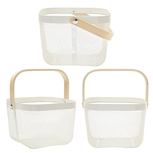 4 Pack Square Mesh Fruit Basket With Wooden Handle For Kitchen Storage Organization (9.5 X 7 In, White) #TOP7
