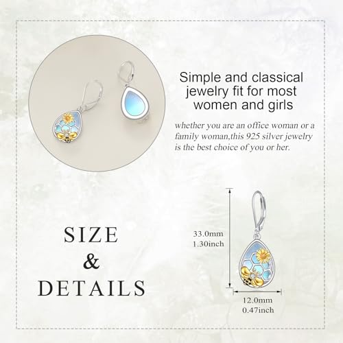 Image of LUHE Bee Earrings for Women 925 Sterling Silver Bumble Earrings with Honeycomb Honeybee Jewelry Dangle Gifts for Women