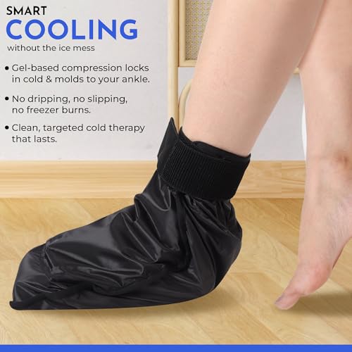 Image of SandPuppy Footcool- Foot Ice Pack Wrap for Sprained Ankle and Surgery Recovery, Reusable and Comfort 360 Degree Cooling Compression Wrap for Chemotherapy and Neuropathy, Plantar Fasciitis, Heel Spurs, Achilles, Tendonitis, Sore Feet Injuries, Gout, One Size (Black)