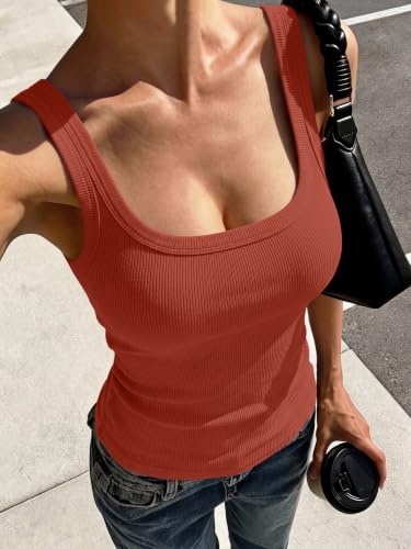 Image of ANRABESS Womens Square Neck Ribbed Tank Tops 2026 Summer Sleeveless Shirts