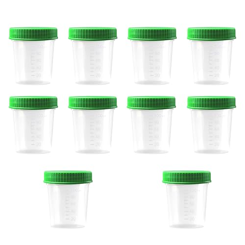 HaseMed - Vasos para muestras de orina (10 unidades, 125 ml, con tapa de rosca, graduados hasta 100 ml, a prueba de fugas, se pueden escribir en el congelador), color verde