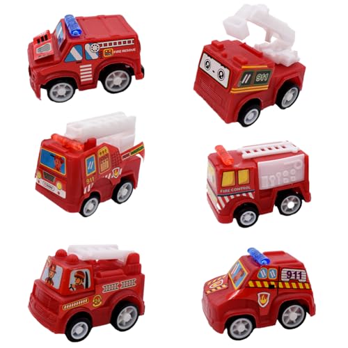 Fire Truck Toy - Alloy Metal 6PCS Mini Fire Truck Toy Set,Fire Rescue Truck,Ladder Truck, Friction Power Toy Car,Die-cast Toy Engine Car for 3 and up Year Olds,Birthday Christmas Party Gift