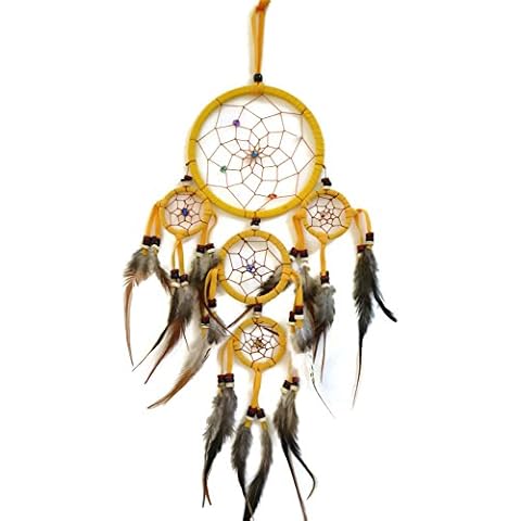 Moose546 19" Yellow Dream Catchers Wind Chimes Ornaments Handmade Dream Catchers with Feathers Home Decor D-007 Cover