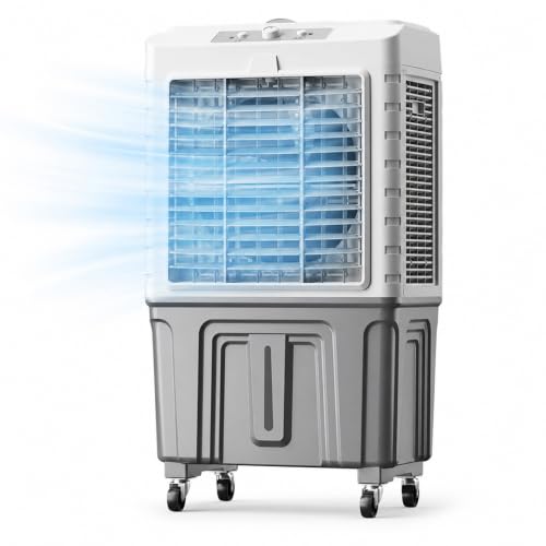 Mobiler Verdunstungskühler 150W Doppelwassertank, 2 Varianten 50L/55L mit 3 Stufen, Klimagerät ohne Abluftschlauch, für Wohnzimmer Schlafzimmer Büro, Kühlfläche 25-45 qm 50 * 37 * 95cm