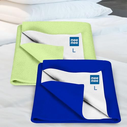 Image of Mee Mee Instadry Anti-Piling Fleece Extra Absorbent, Cotton Bed Protector Mattress, Reusable Quick Dry Baby Cot Sheet for Infant,0 to 36 Month, 100x140cm (Pista Green + Royal Blue)