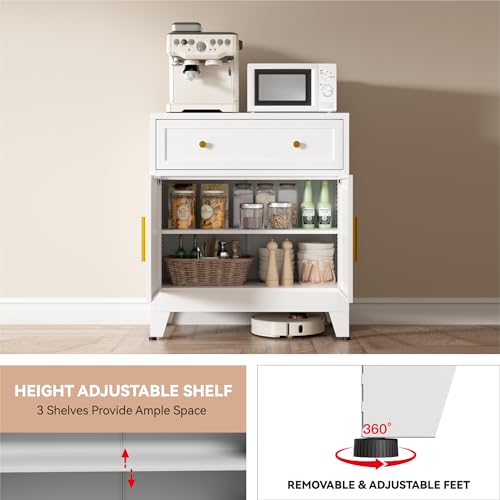 Small Metal Storage Cabinet with Drawer, 35.4\" Freestanding Sideboard Cabinets with 2 Doors and Adjustable Shelf, Metal Accent Cabient for Home Office, Dining Room, Living Room, Bathroom, Entryway