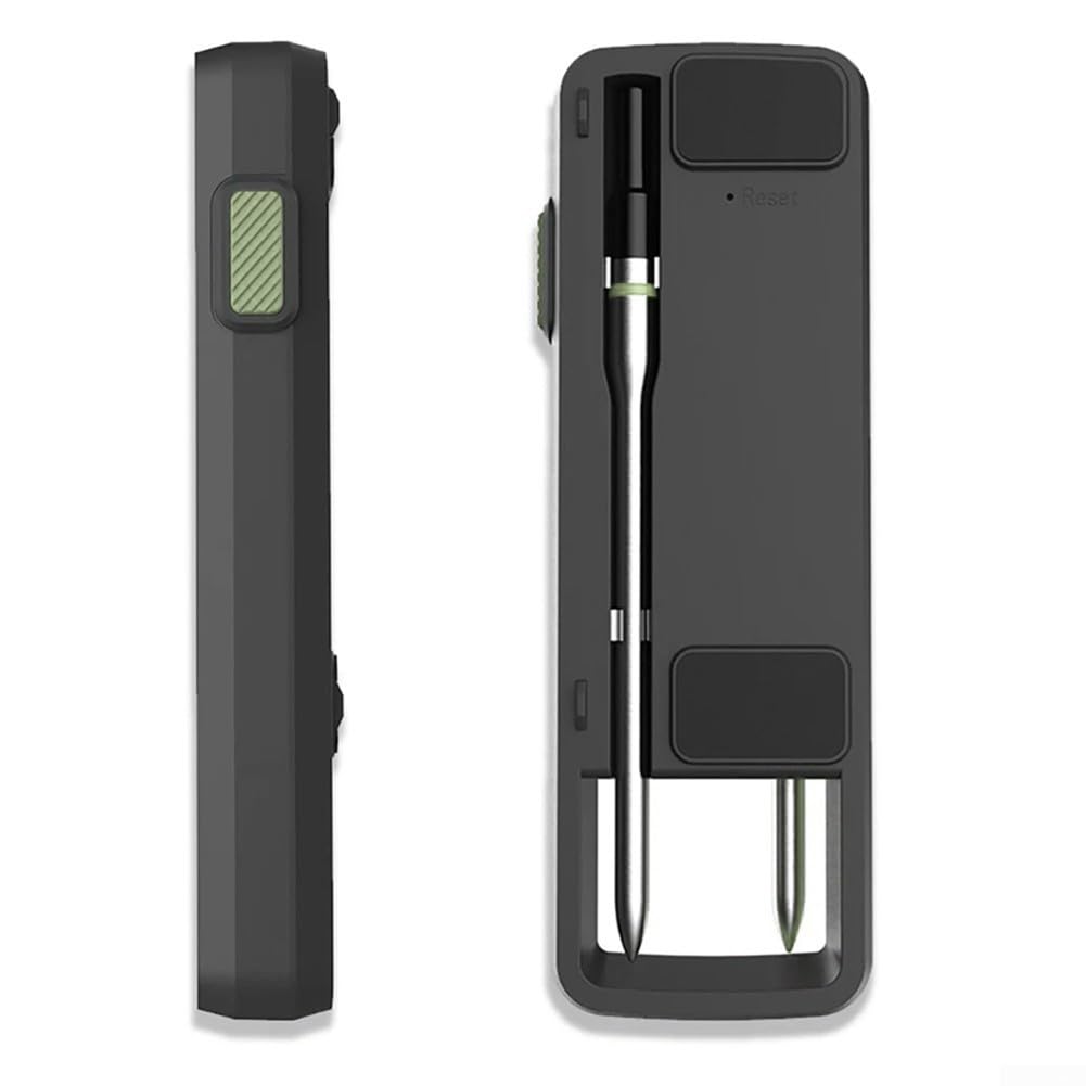 Termometro intelligente wireless per carne con controllo tramite app per barbecue e dotato di sonda in acciaio inossidabile 304 e portata di 100 metri fino a 300 °C, nero (doppio)