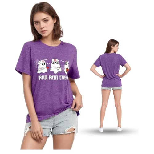 TARPETUR Halloween Nurse Tshirt - Pediatric Nurse Shirt for Women Party Casual - Crewneck Short Sleeve (M,Purple)