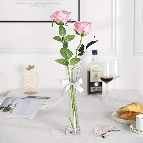 Decpro 12 Pcs Artificial Roses Single Long Stem Silk Blossom Fake Flower For Home Party Wedding Decoration(Pink) #TOP4