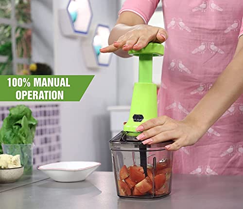 Image of Manual Speedy Hand Press Food Chopper with 6 Blade Chopper for Vegetables,Fruits,Nuts and More-Egg Whisk-Perfect Chopping with Easy Push and Close Button 1100ML(Multicolor), Pack of 1