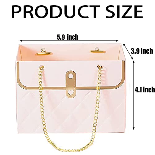 NADUSEP 4 PCS Flower Paper Gift Box, Wedding Bouquet Storage Bucket Florist Handbag with Metal Chain Flower Boxes Gift Wrap Bag for Bridal Shower Wedding Valentine\'s Day Mother\'s Day Birthday Festivals Party (Black Pink)