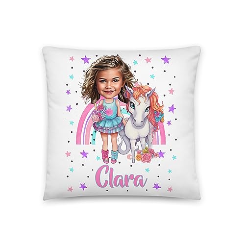 Kembilove Cojín Personalizado para Niño con Foto y Nombre - Infantil Ultra Suave y Cómodo - Vuelta al Cole - Regalo Original (Unicornios)