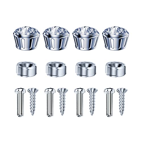 Moioee Car License Plate Screw Bolt Cap, 4PCS Sparkling Bling Rhinestones Frame Screws Cover, Rustproof Aluminum Alloy Security Fastener Kit, Anti-Theft Car Accessories Decor for Most Cars (White)