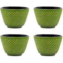 Japanese Cast Iron Tea Cups, Small and Heavy Teacups with no Handles, Japanese Style Cup for Adults, Asian Teacups, Coated with Enameled Interior, 4 Pcs/Box Green, 2oz/60ml