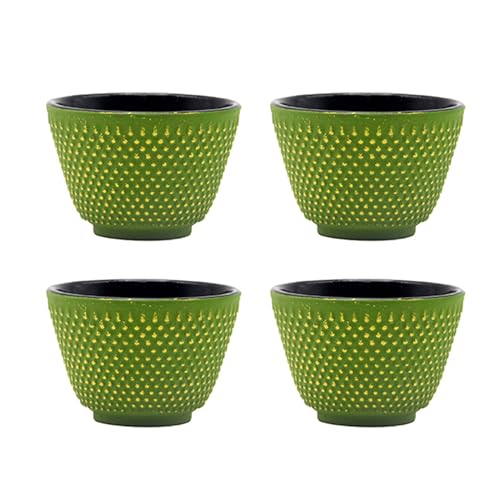 SECHUDO Japanese Cast Iron Tea Cups, 4 Pcs, Green, 2oz