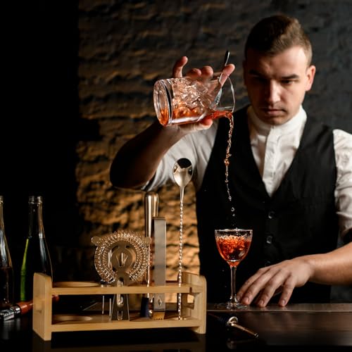 Esmula 750ml Cocktail Making Set with Bamboo Stand, 12 Piece Cocktail Shakers Kit for Mixed Drink, Professional Stainless Steel Bartender Bar Tool Set-Cocktail Recipes Booklet (Gold) - Image 3