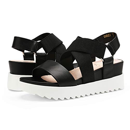 DREAM PAIRS DREAM PAIRS Women’s Open Toe Ankle Strap Platform Wedge Sandals,Size 7,Black,CHARLIE-5