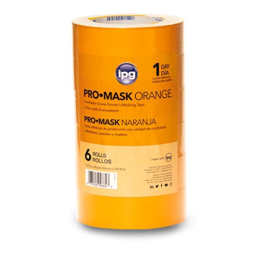 IPG - PG505-36 ProMaskOrange Contractor Grade Painter's Masking Tape, 1.41" x 60 yd, Orange (6 Pack)
