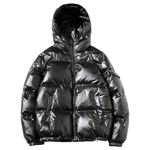 Men's Shiny Hooded Puffer Jackets Thicken Warm Padded Casual Puffy